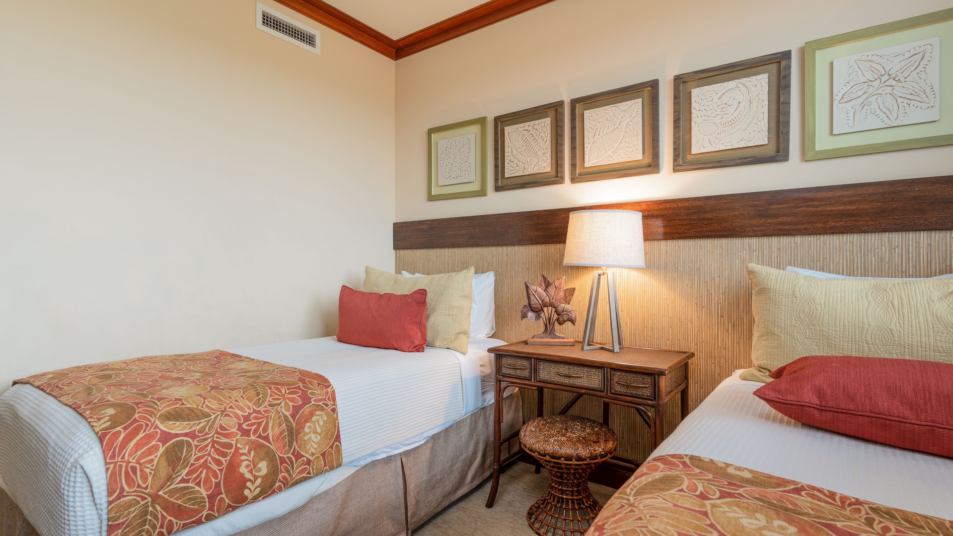 Kapolei Vacation Rentals, Ko Olina Beach Villas O603 - Second guest bedroom with twin beds and night stand.