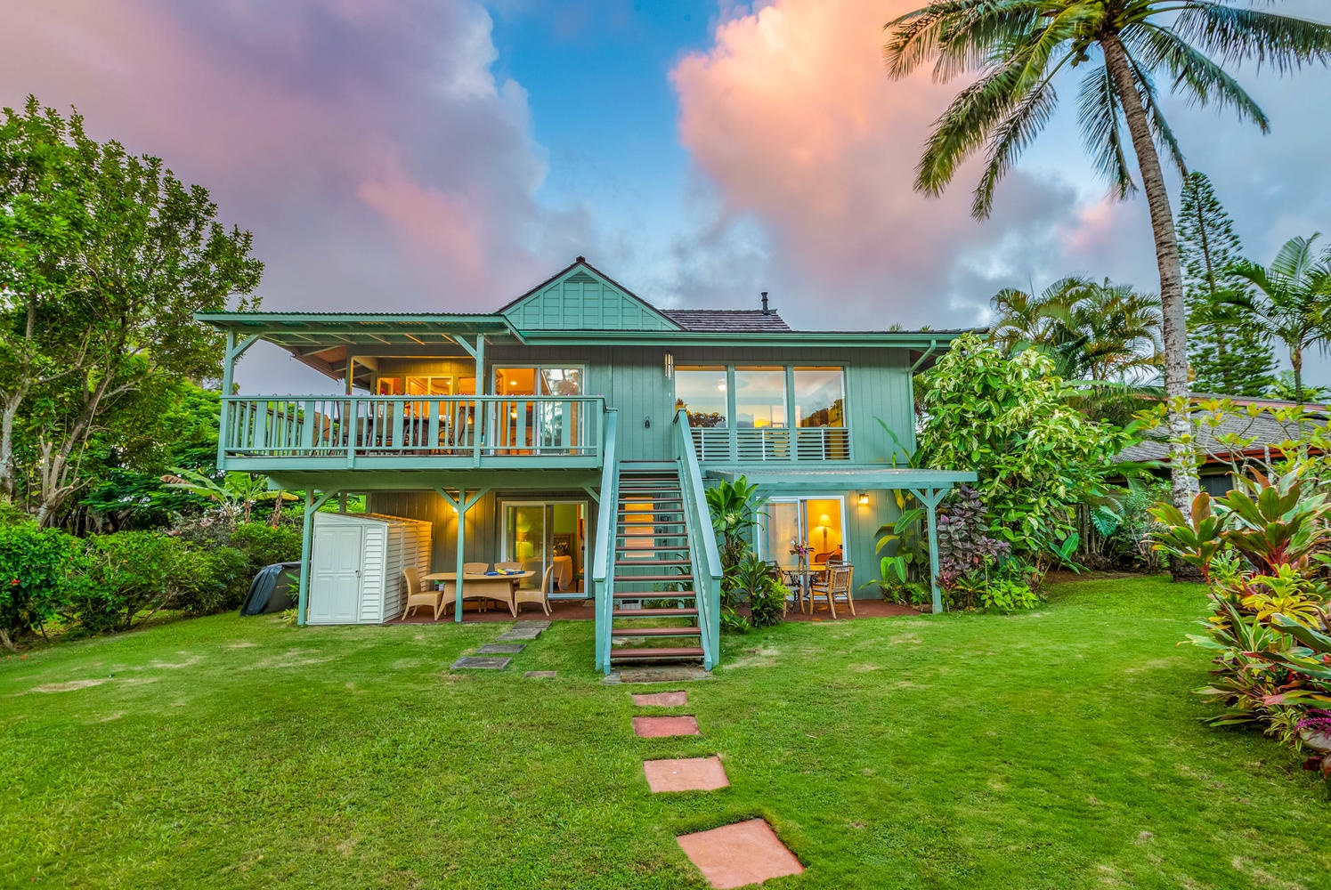 Princeville Vacation Rentals, Hale Anu Keanu - Hale Anu Keanu at sunset in the back yard