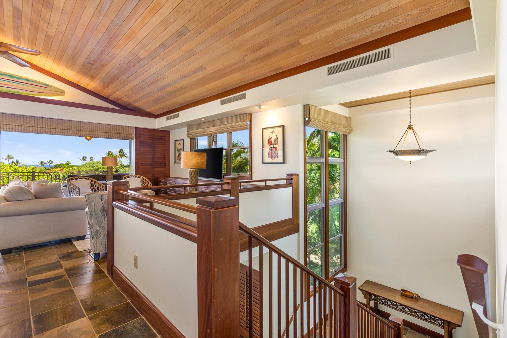 Kailua Kona Vacation Rentals, OFB 3BD Ka'Ulu Villa (129D) at Four Seasons Resort at Hualalai - Staircase off great room from upper to lower level.