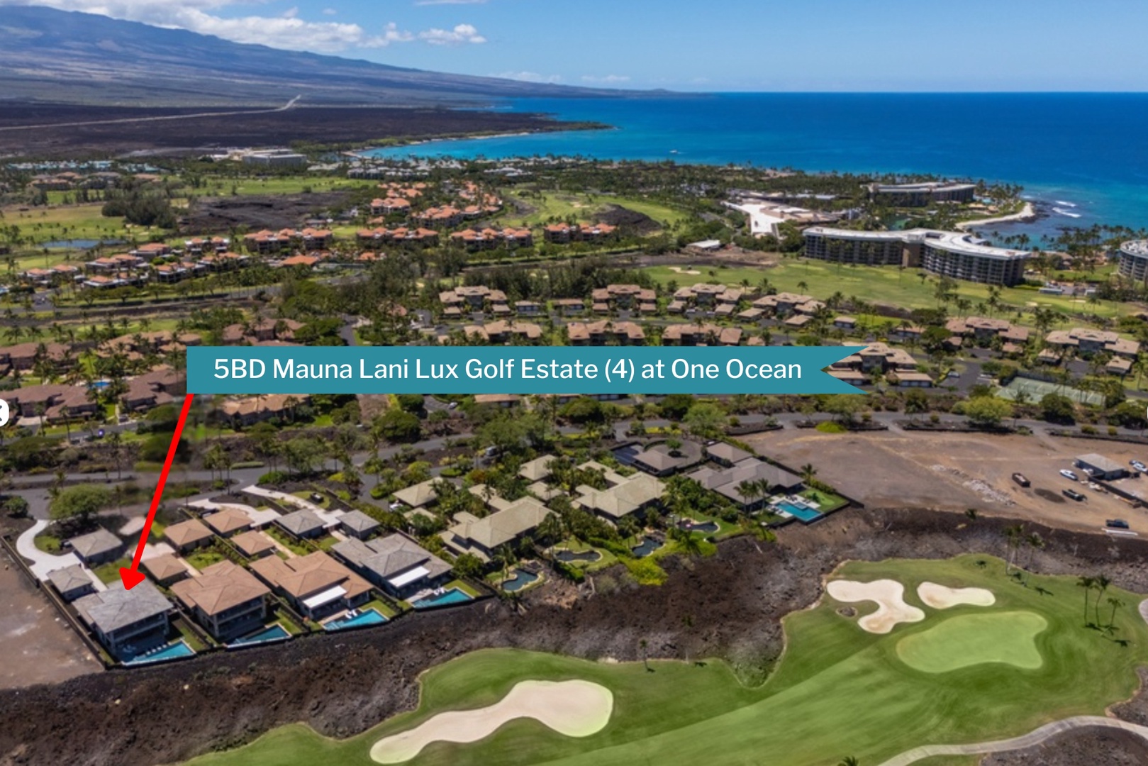 Waimea Vacation Rentals, 5BD Mauna Lani Lux Golf Estate (4) at One Ocean - Aerial map and location of your home away from home.