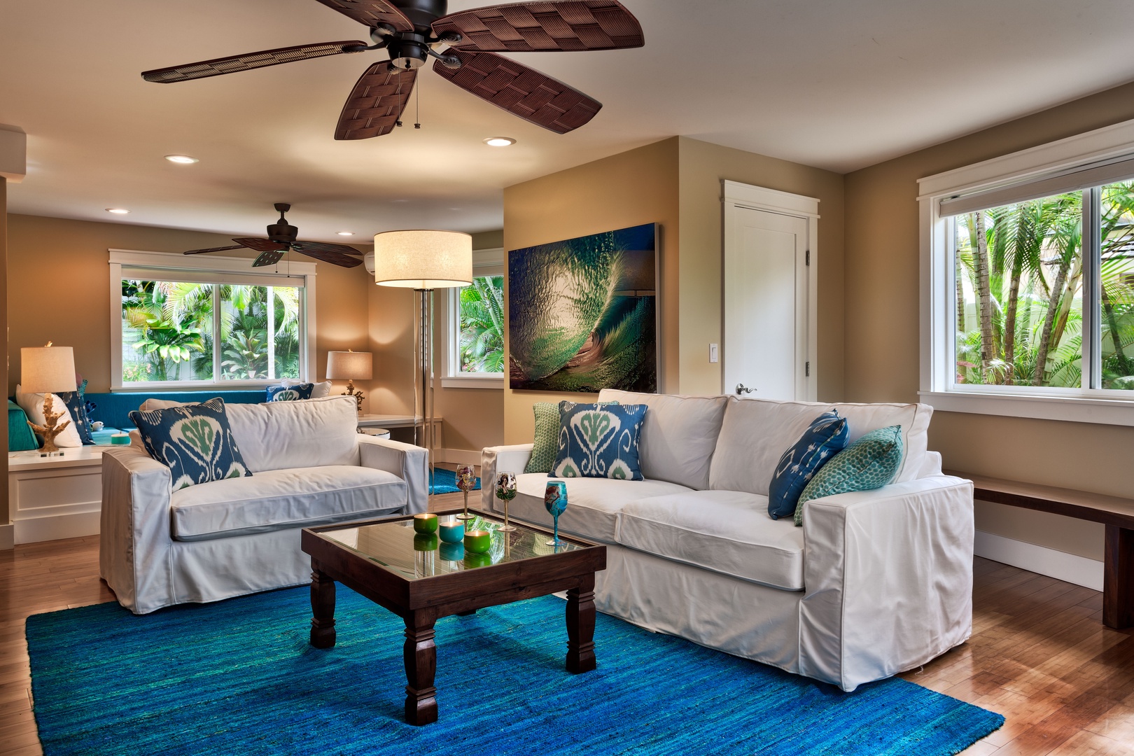 Kailua Vacation Rentals, Maluhia - Let the air flow and the ceiling fans refresh you while you sip a cocktail on the comfy couches