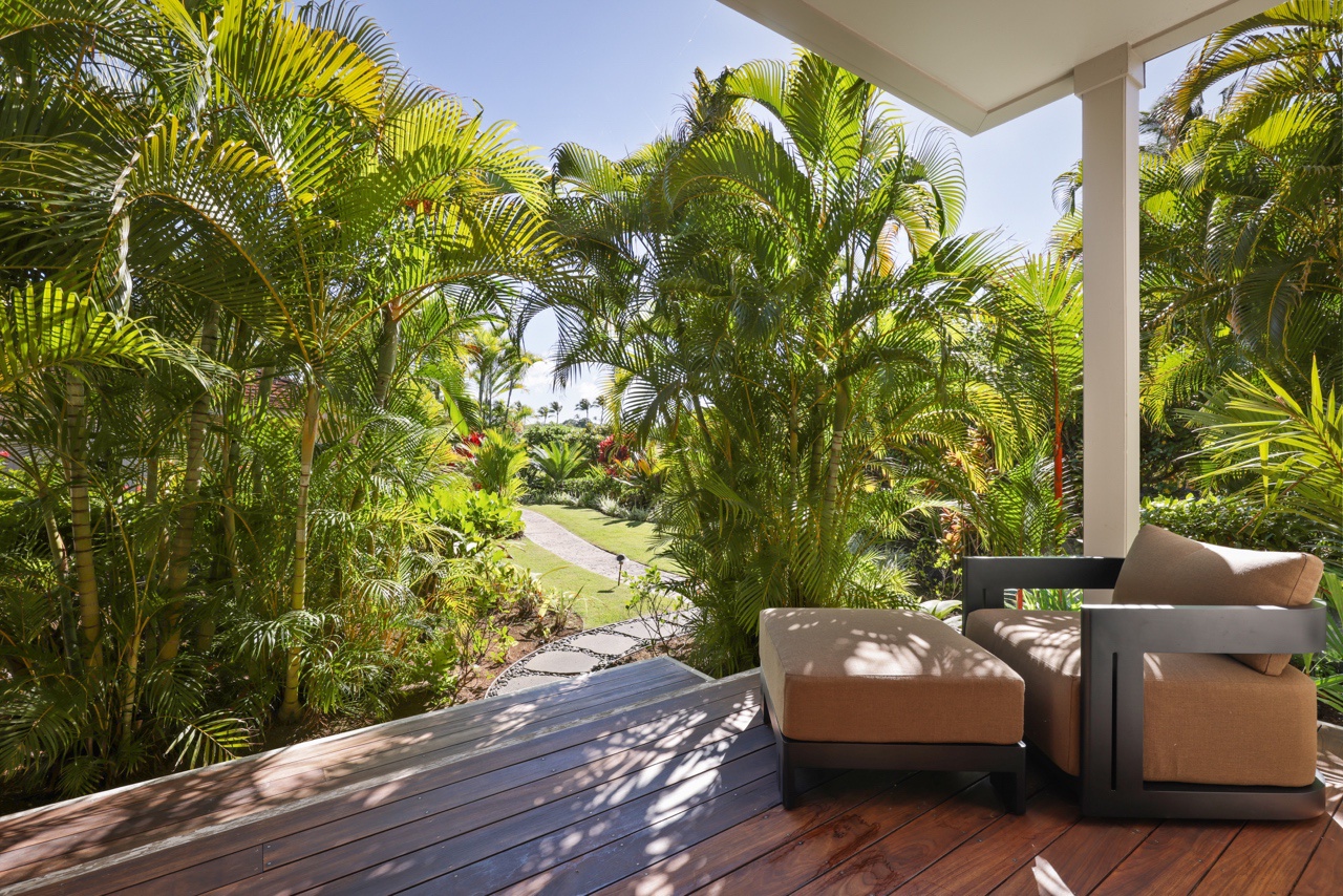 Kailua Kona Vacation Rentals, 3BD Ka'Ulu Villa (109A) at Hualalai Resort - View from the lanai connecting to the front entry pathway.