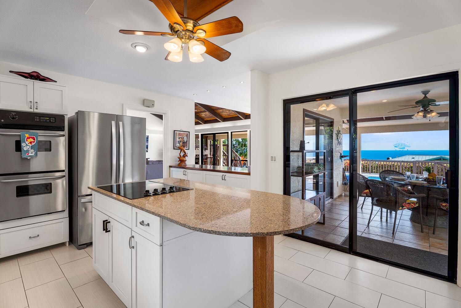 Kailua Kona Vacation Rentals, Kona Dreams - The spacious kitchen area has direct access to the al-fresco dining on the lanai.