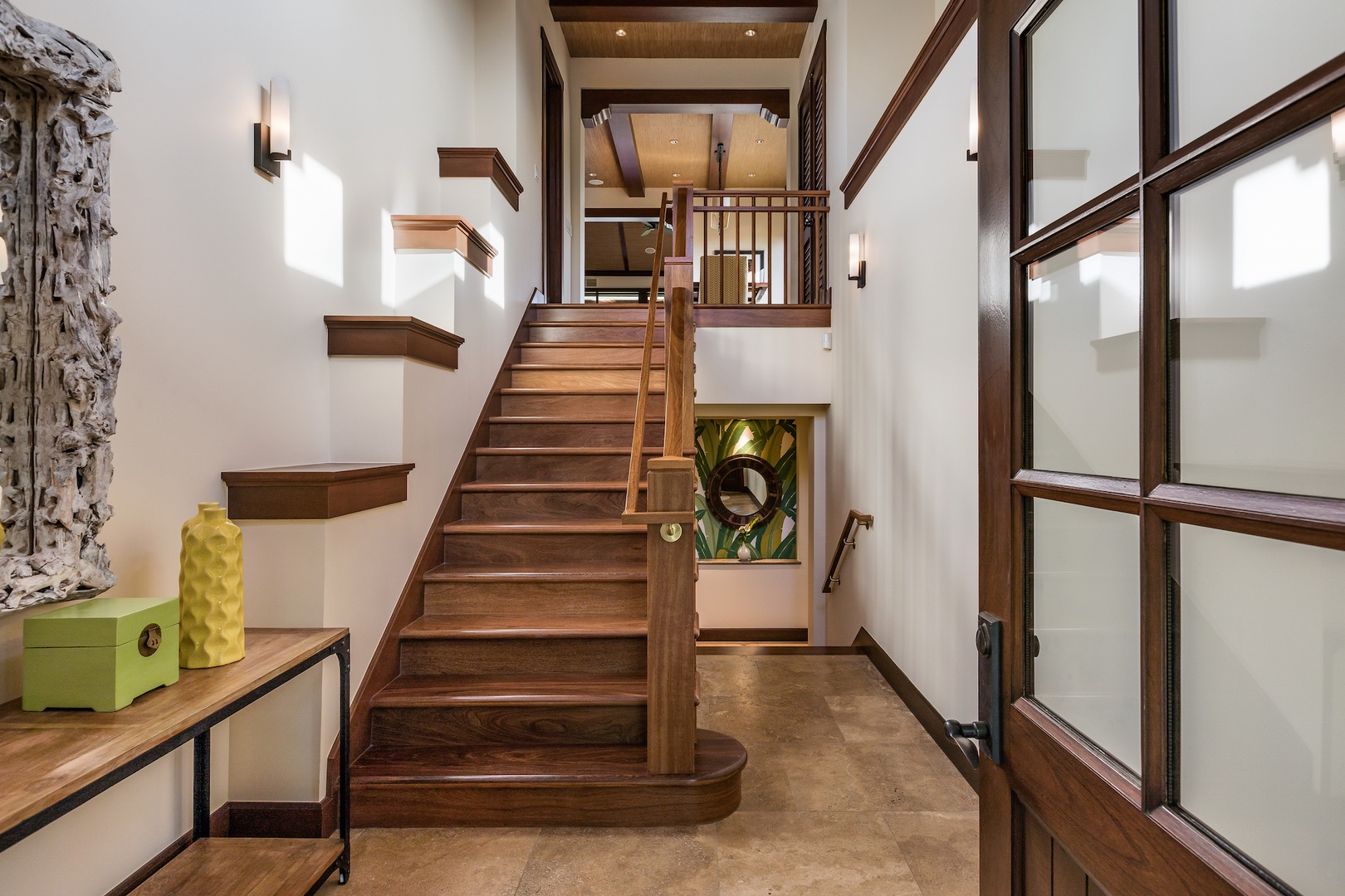 Kailua Kona Vacation Rentals, 3BD Hali'ipua Villa (108) at Four Seasons Resort at Hualalai - The elegant foyer and staircase greets you upon your entrance. Great room and kitchen are upstairs, bedrooms are downstairs.