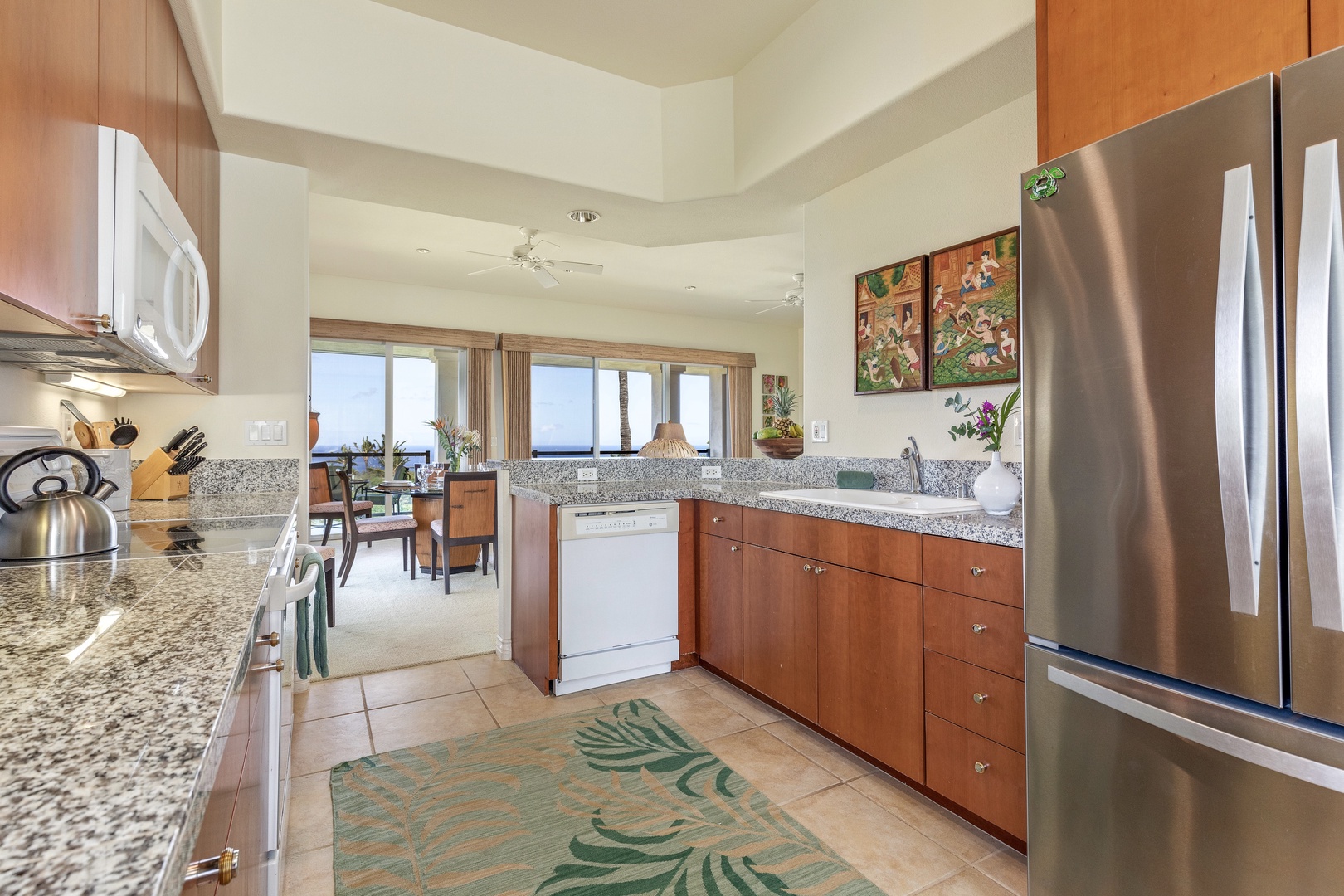 Kamuela Vacation Rentals, 2BD Kumulani (I-4) at Mauna Kea Resort - Gleaming kitchen flows into the great room.