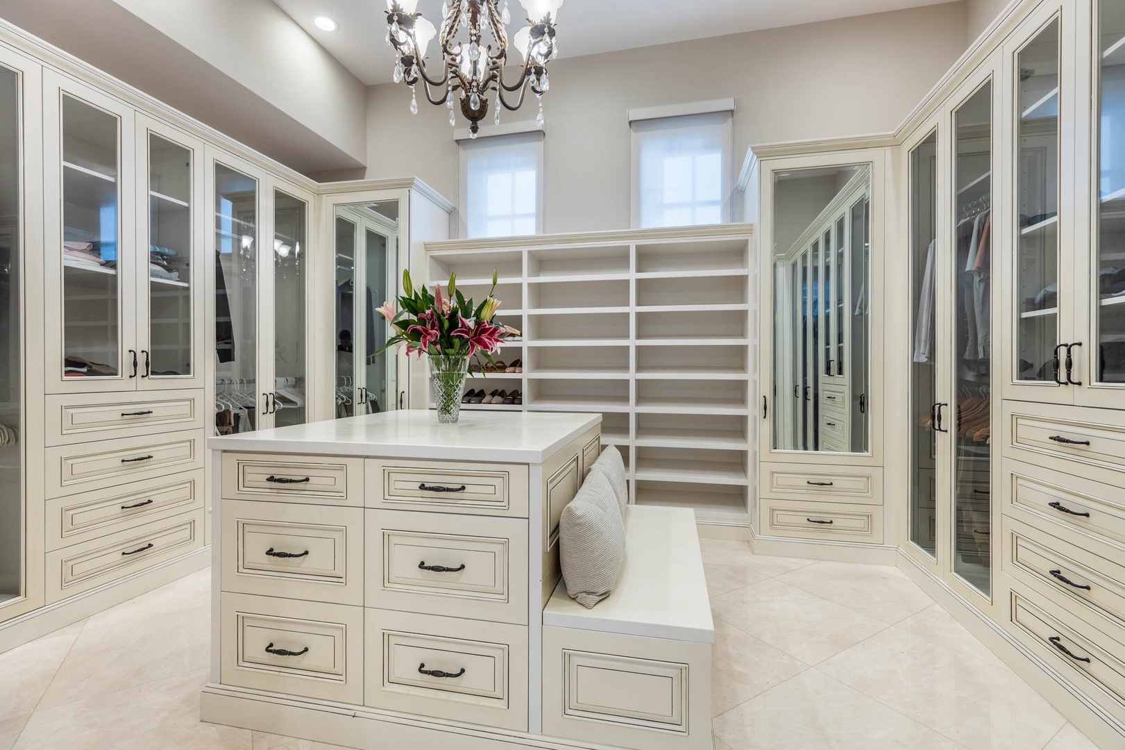 Honolulu Vacation Rentals, The Kahala Mansion - Custom walk-in closet in white cabinetry provides storage and pampered space.