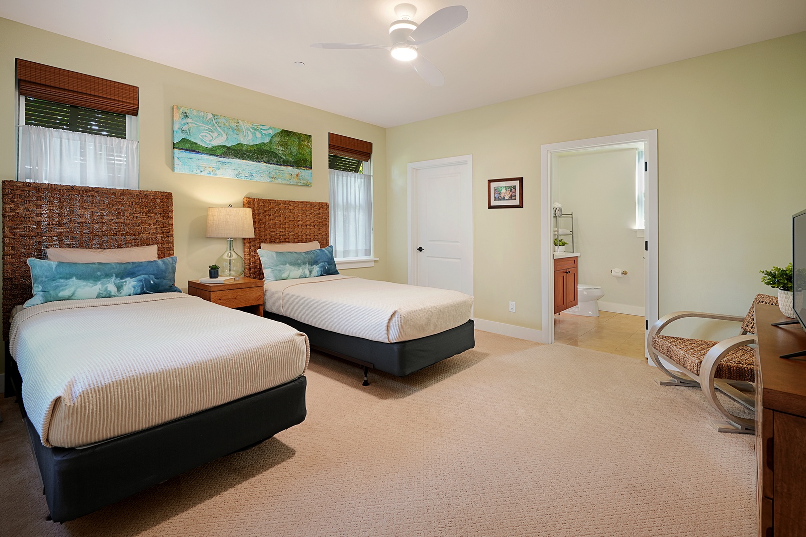 Koloa Vacation Rentals, Pili Mai 6M - Kid-friendly guest room with two twin beds and playful touches — ideal for families.