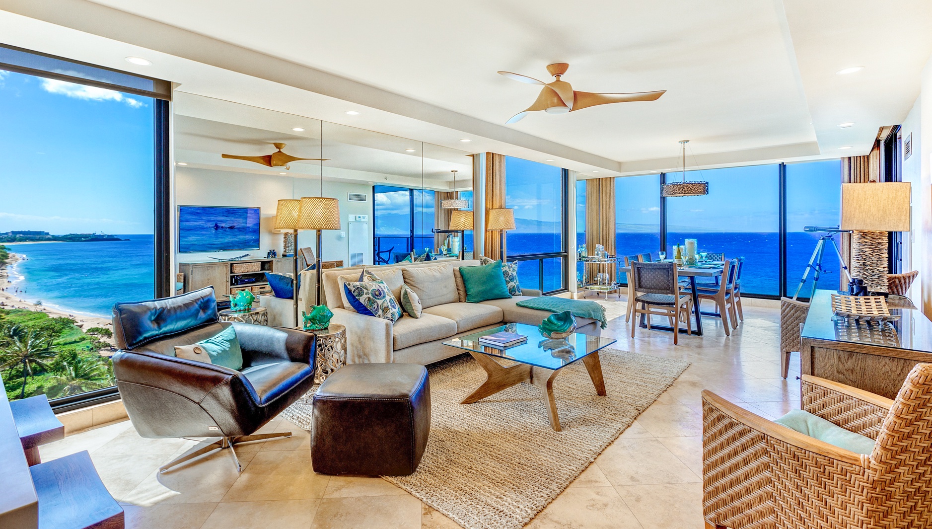 Lahaina Vacation Rentals, Mahana 1119 - Spacious open-concept living area with stunning ocean views and modern décor.