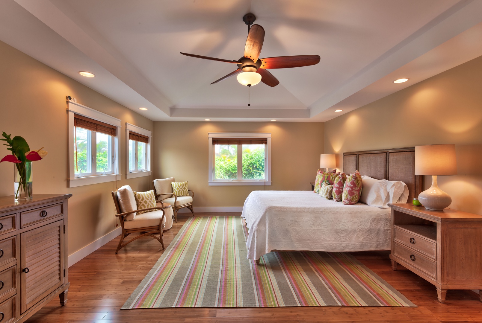 Kailua Vacation Rentals, Maluhia - Primary bedroom two, next to guest bedroom two. Enjoy it's large square footage with an ensuite bathroom and air conditioner.