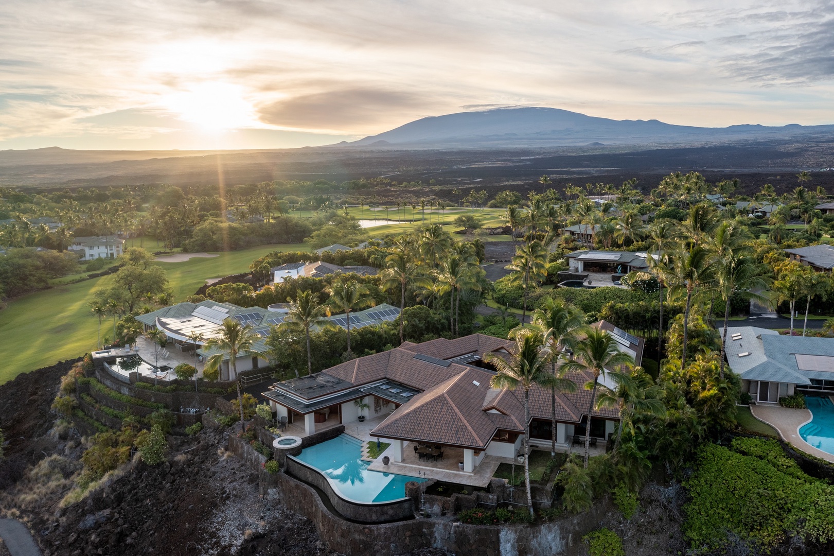 Kamuela Vacation Rentals, Champion Ridge 7 - Champion Ridge 7 basks in sunrise over the Kohala coast and Mauna Kea beyond.