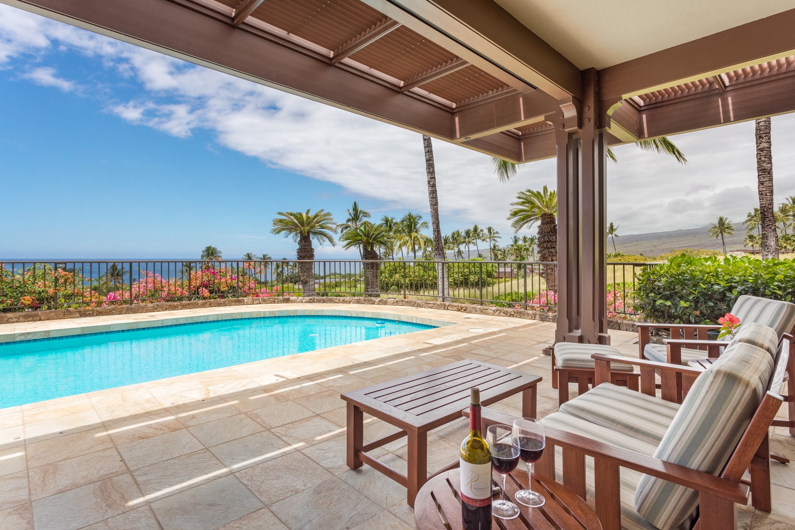 Kamuela Vacation Rentals, 4BD Villas (21) at Mauna Kea Resort - View of Deck w/Plush Lounge Seating off Primary Bedroom Suite.