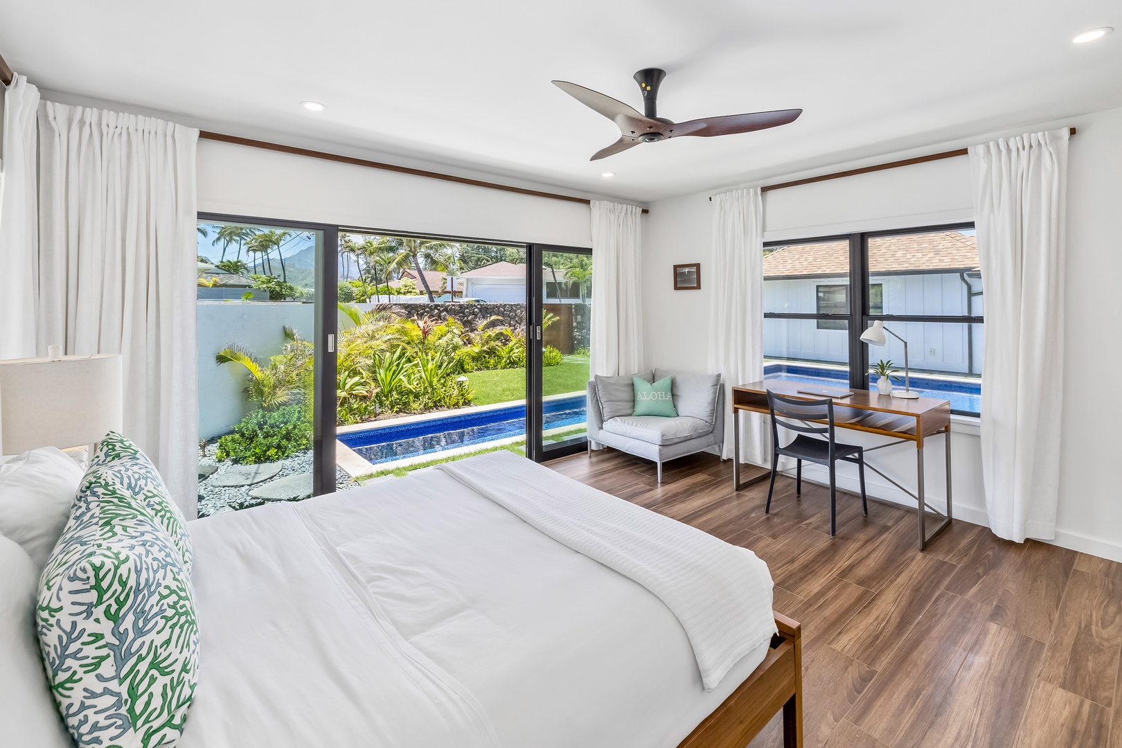 Kailua Vacation Rentals, Kailua Beach Villa - Mauka South suite also has a desk/workspace and opens directly to the private pool