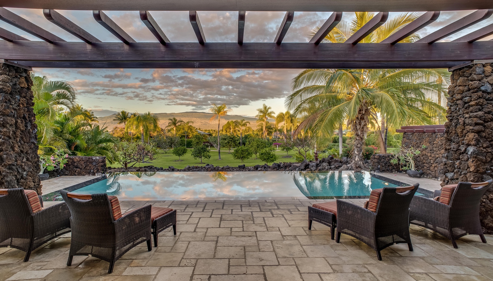 Kamuela Vacation Rentals, House of the Turtle at Champion Ridge, Mauna Lani (CR 18) - Sunset drenches the Home w/ color & light.