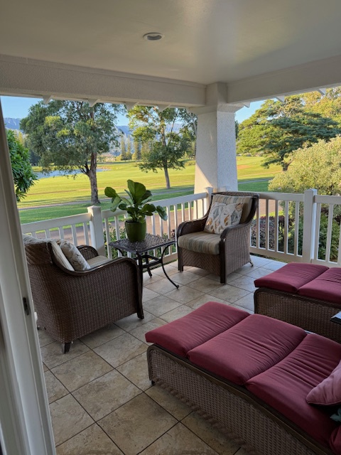 Princeville Vacation Rentals, Pili Aloha - Relaxing outdoor patio with comfortable seating and serene views.