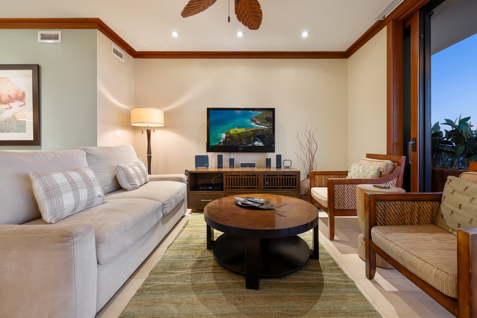 Kapolei Vacation Rentals, Ko Olina Beach Villas B610 - Sink in to the comfortable living area for movie night or watch the clouds roll by.