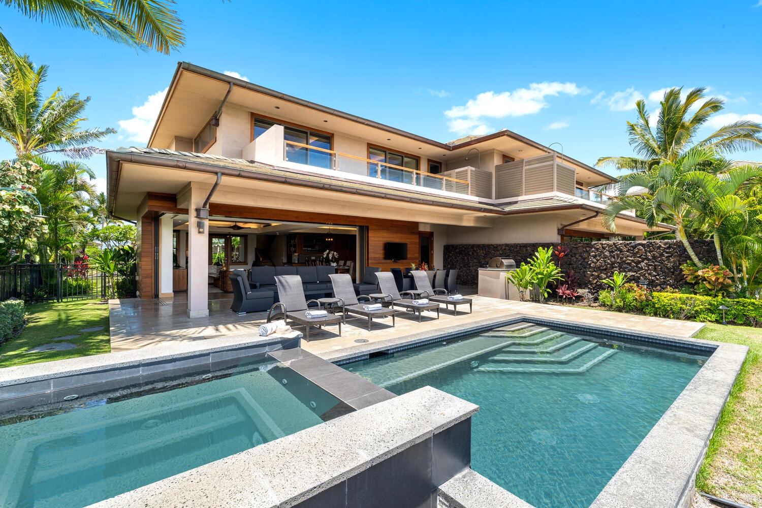Kamuela Vacation Rentals, Laule'a at the Mauna Lani Resort #14 - Tropical landscaping surrounds the pool and spa for serene outdoor living.