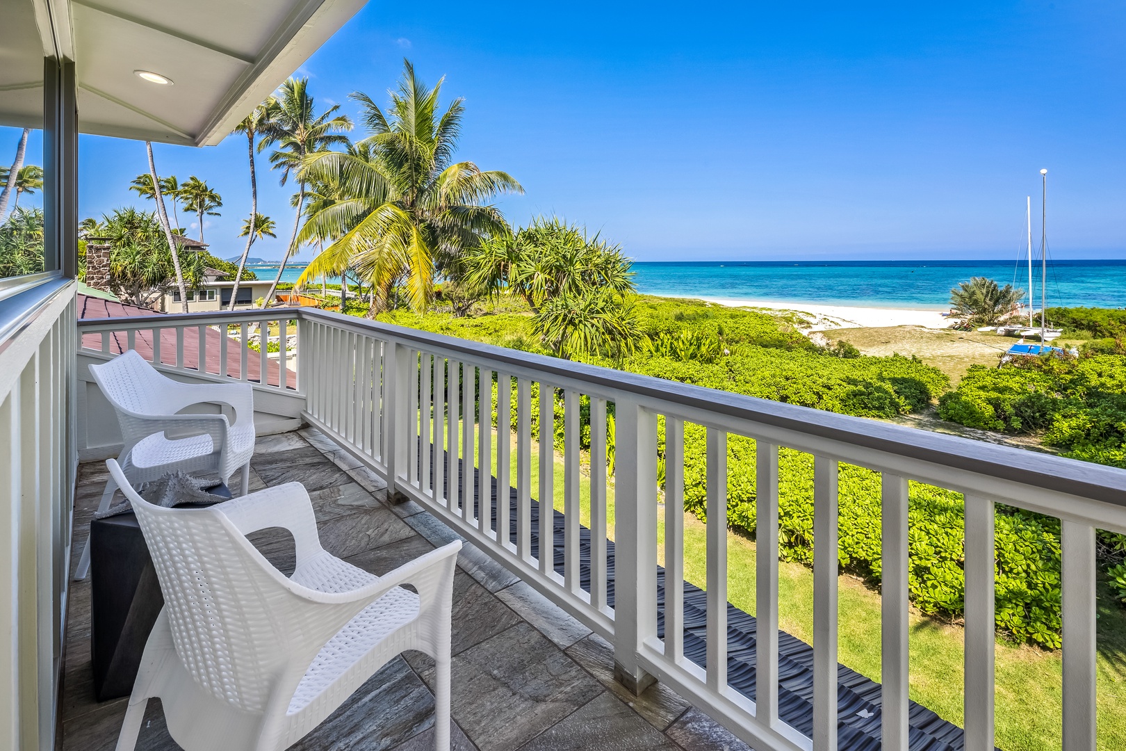 Kailua Vacation Rentals, Na Makana Villa - Lanai off of Guest Bedroom 2 with amazing beach and ocean views