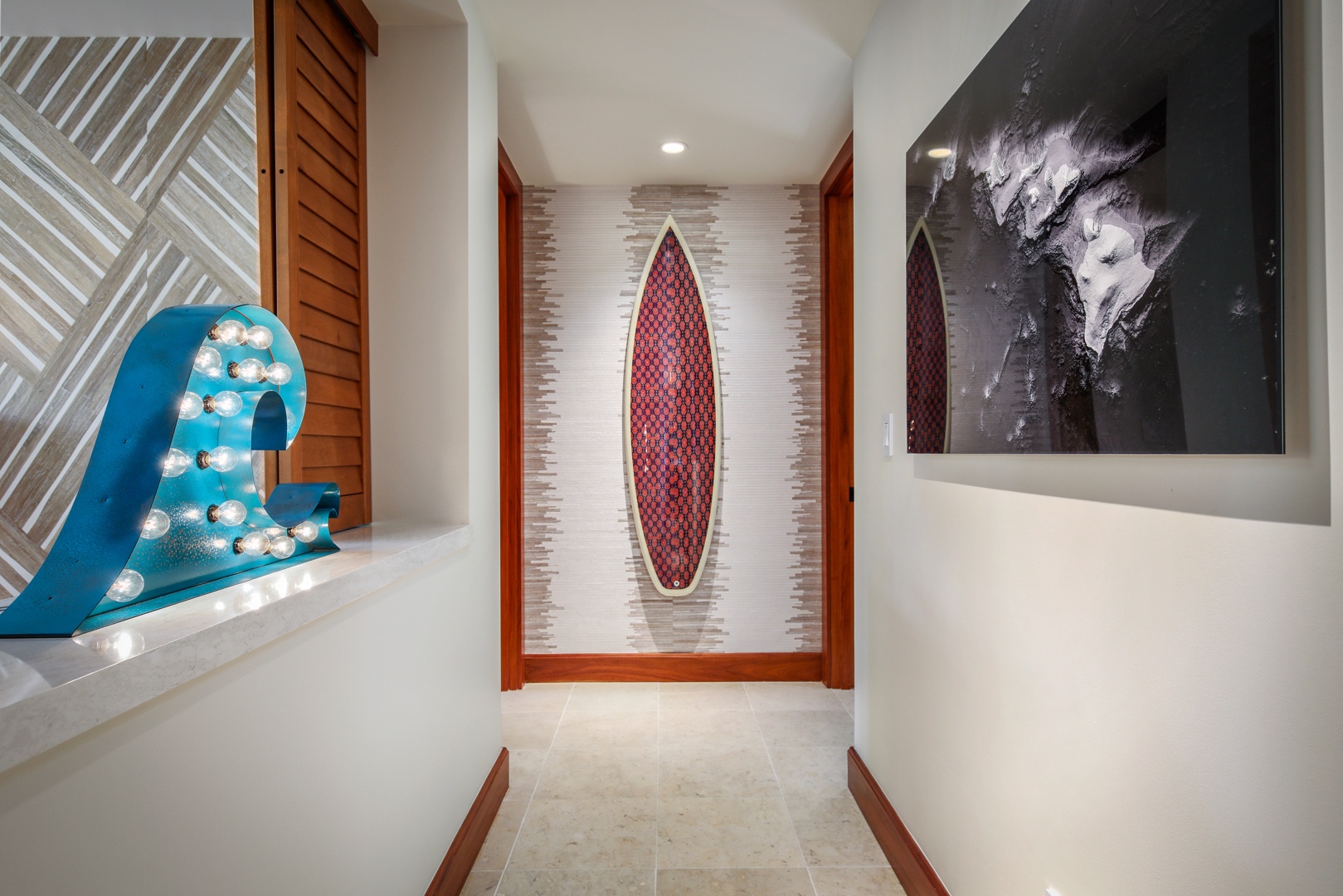 Kailua Kona Vacation Rentals, 4BD Hainoa Estate (122) at Four Seasons Resort at Hualalai - Hallway art - the epitome of cool and classy.