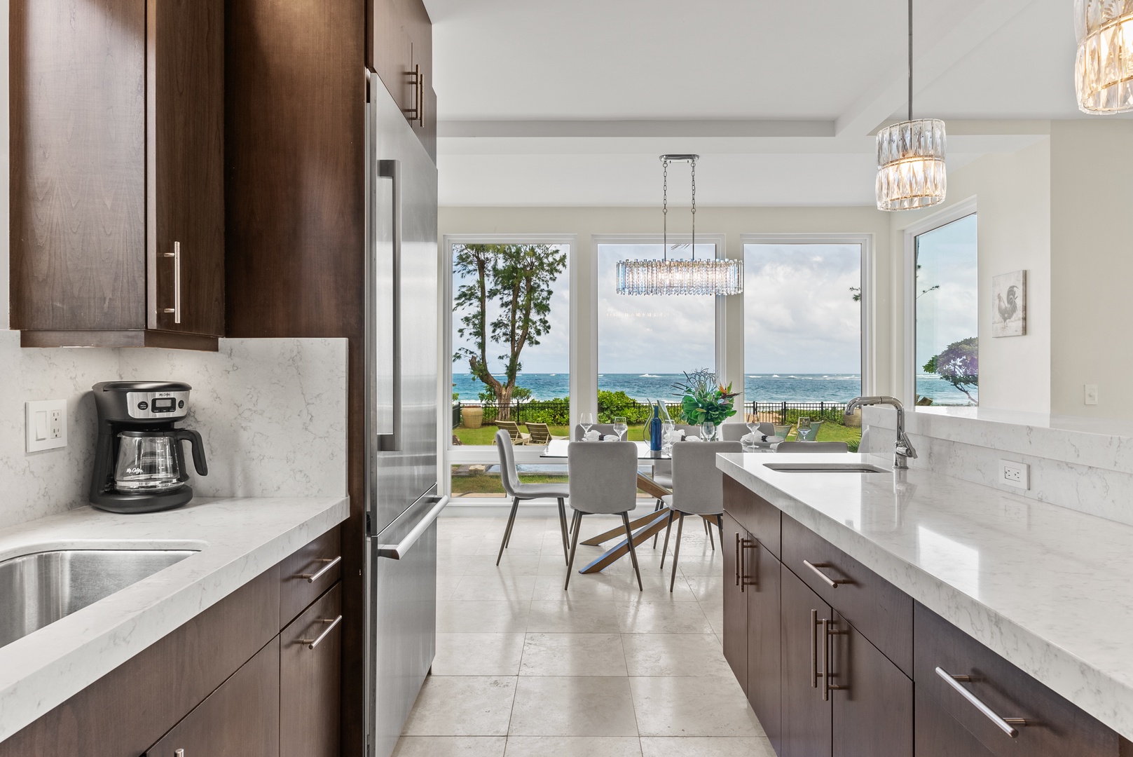 Laie Vacation Rentals, Laie Beachfront Estate - View from the kitchen looking to the ocean.