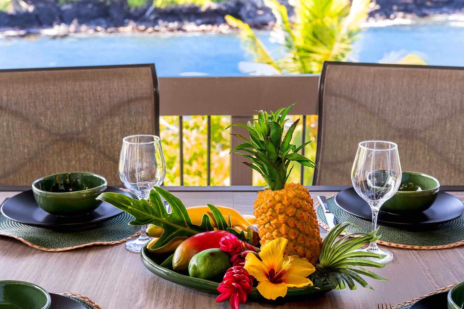 Kailua Kona Vacation Rentals, Kanaloa at Kona 3303 - Enjoy a drink and chat on the lanai with a beautiful view of the bay.