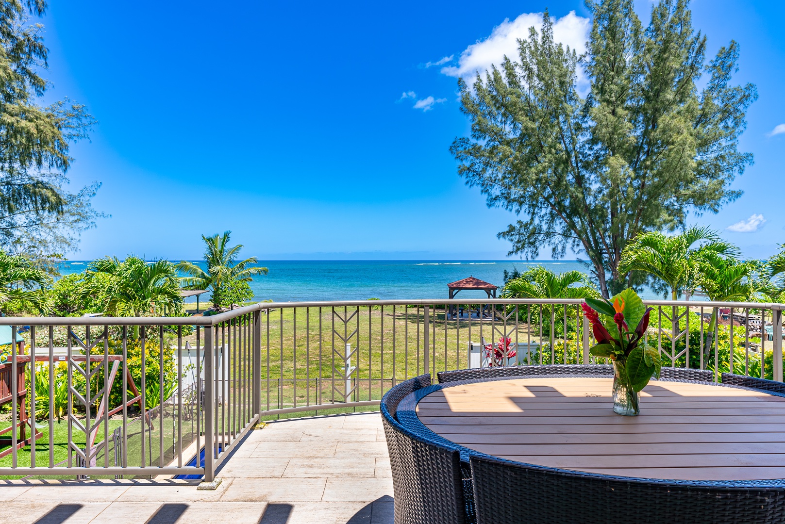 Waialua Vacation Rentals, Waialua Beachfront Estate - Sip your coffee on the deck complimentary with one of the most beautiful Ocean Views