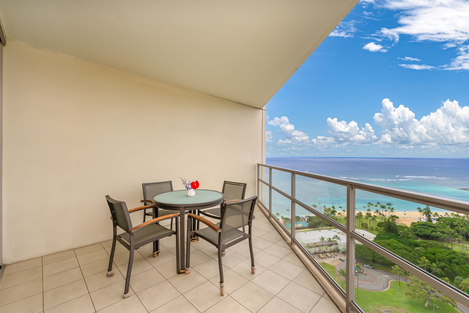 Honolulu Vacation Rentals, Kala'i 3203 - Enjoy your morning coffee with breathtaking ocean and city views from the lanai.