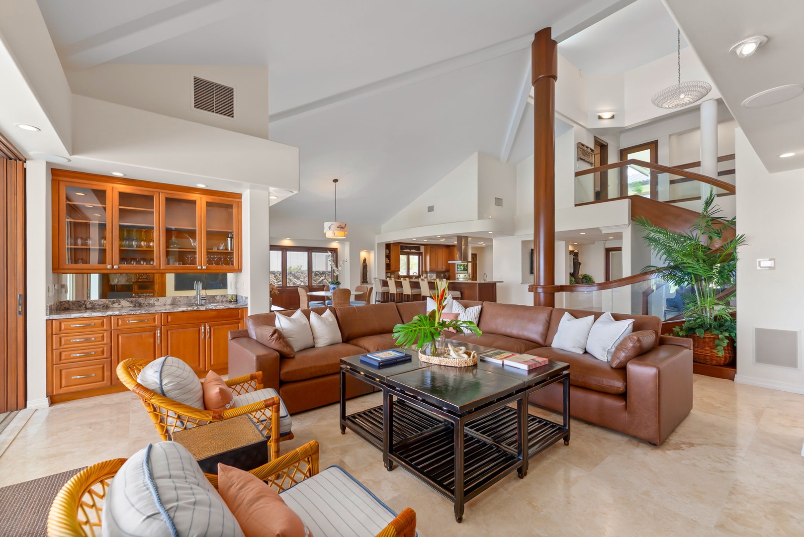 Honolulu Vacation Rentals, Maunalua Estate - Soaring ceilings, warm wood accents, and coastal light create a calm, inviting retreat.
