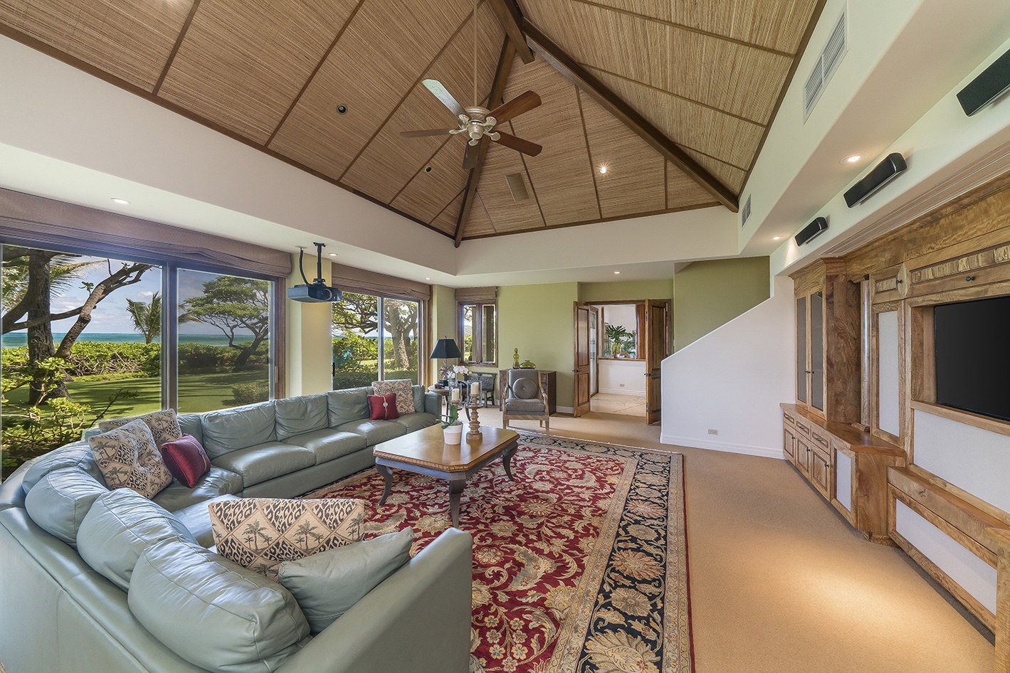 Kailua Vacation Rentals, Kailua's Kai Moena Estate - Main house: Media room with projector