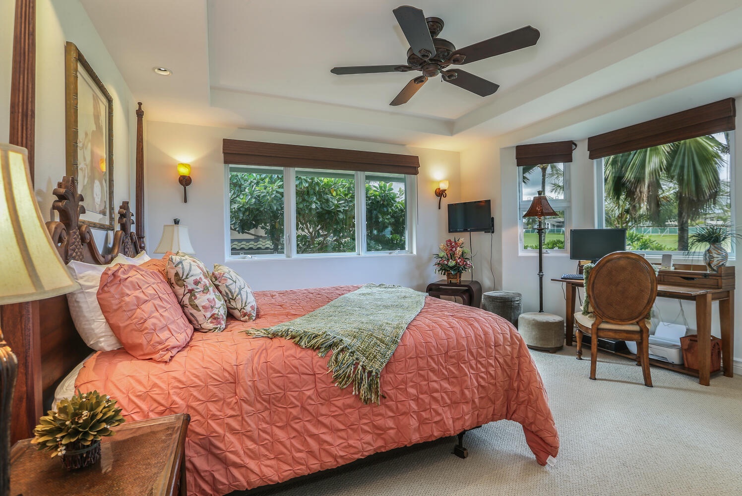 Princeville Vacation Rentals, Hale Moana - Primary Bedroom #1 with California King bed, large walk-in closet, private en suite with large jacuzzi tub