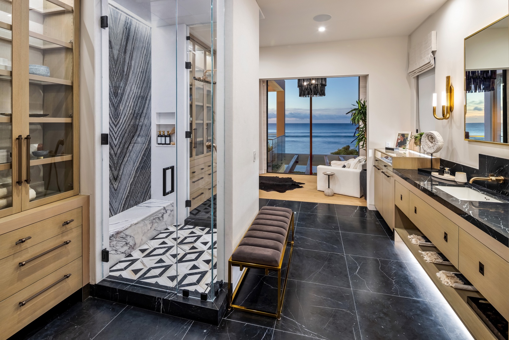 Honolulu Vacation Rentals, Diamond Head Grand Escape - Refresh in the glass-enclosed shower while gazing out at the water — a truly luxurious start to your day.