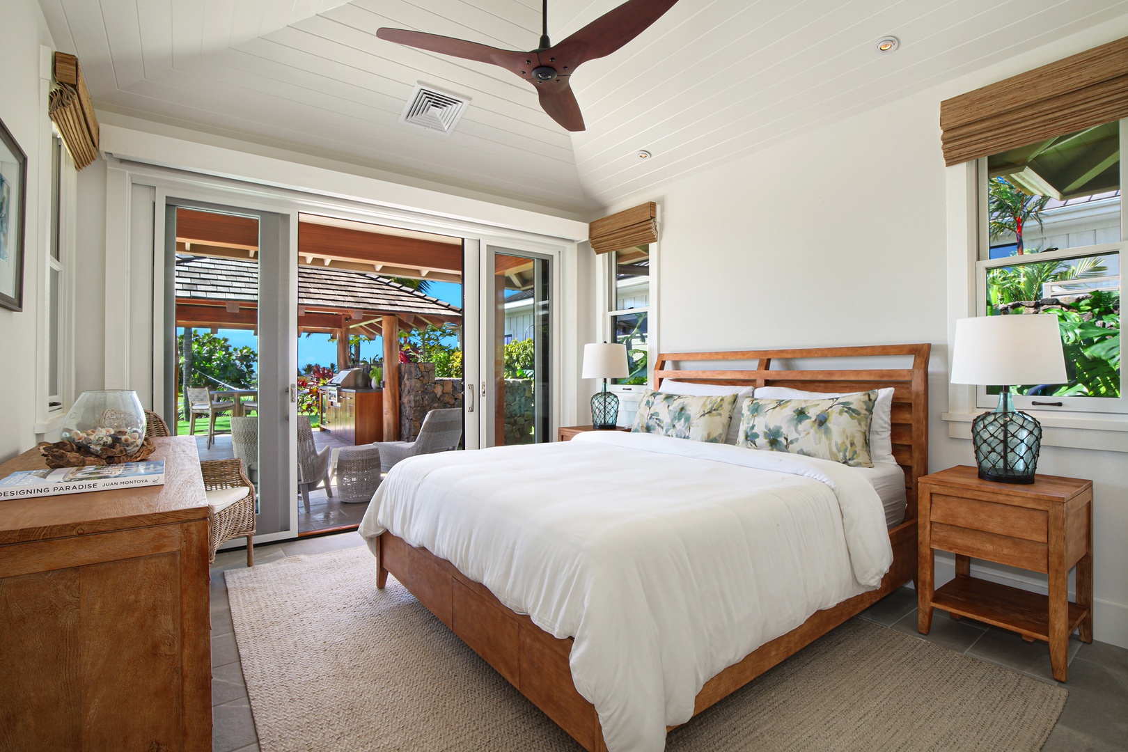 Koloa Vacation Rentals, OFB Hale Mala Ulu - Guest bedroom 1 with king bed, Ensuite Bathroom, Golf Course View, Ocean View and lanai access