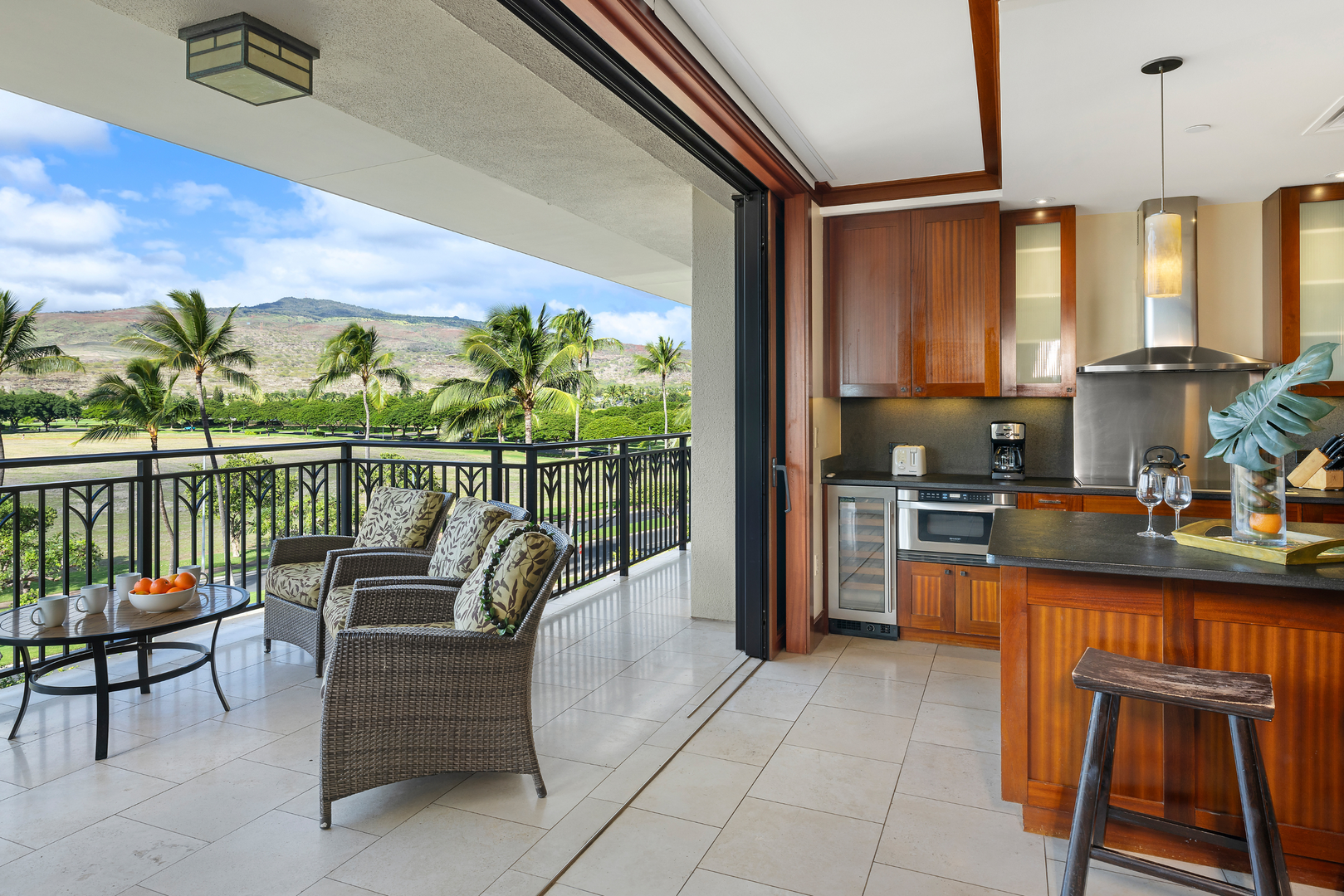 Kapolei Vacation Rentals, Ko Olina Beach Villas O414 - The lanai pocket doors open up to seamless indoor outdoor living