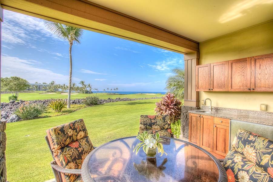 Waikoloa Vacation Rentals, Hali'i Kai 12E - Enjoy Alfresco dining with bbq, wetbar, mini fridge and views