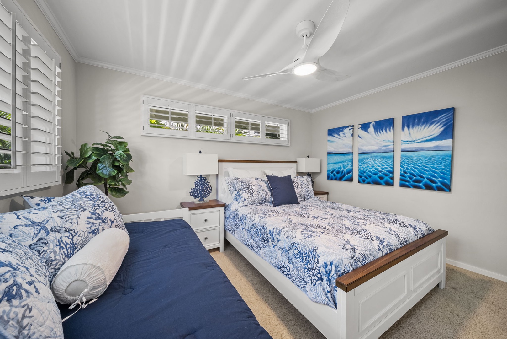 Waimanalo Vacation Rentals, Mana Kai at Waimanalo - Guest Bedroom 3 with a queen and a twin bed