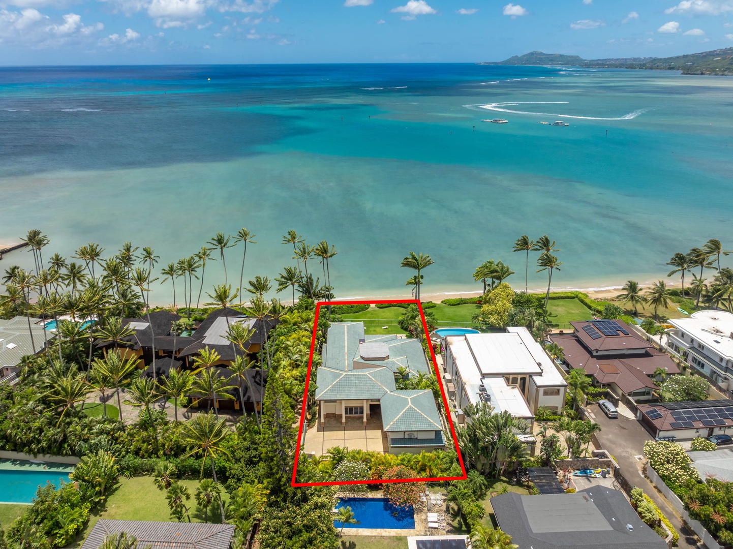 Honolulu Vacation Rentals, Maunalua Estate - From above, the property's beachfront location and tropical surroundings showcase the beauty of Hawaii Kai.