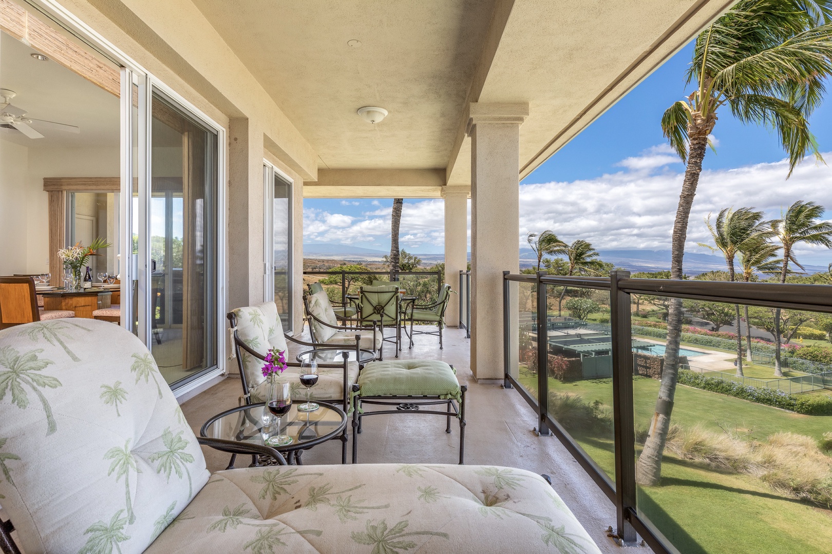 Kamuela Vacation Rentals, 2BD Kumulani (I-4) at Mauna Kea Resort - View of spacious lanai, highlighting the unit’s prime location close to the
Kumulani amenities center - just a short stroll away!