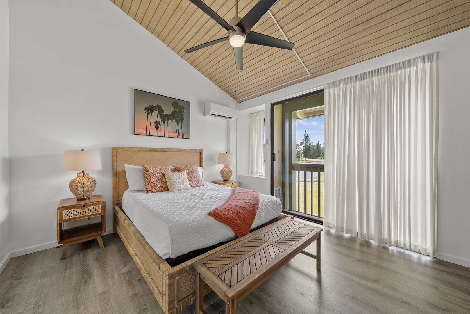 Kahuku Vacation Rentals, Kuilima Estates West #85 - Guest bedroom with Queen bed, golf course views and split-type AC.