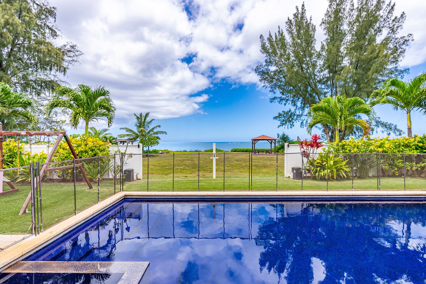 Waialua Vacation Rentals, Waialua Beachfront Getaway - Pool with view of the beachfront gazebo