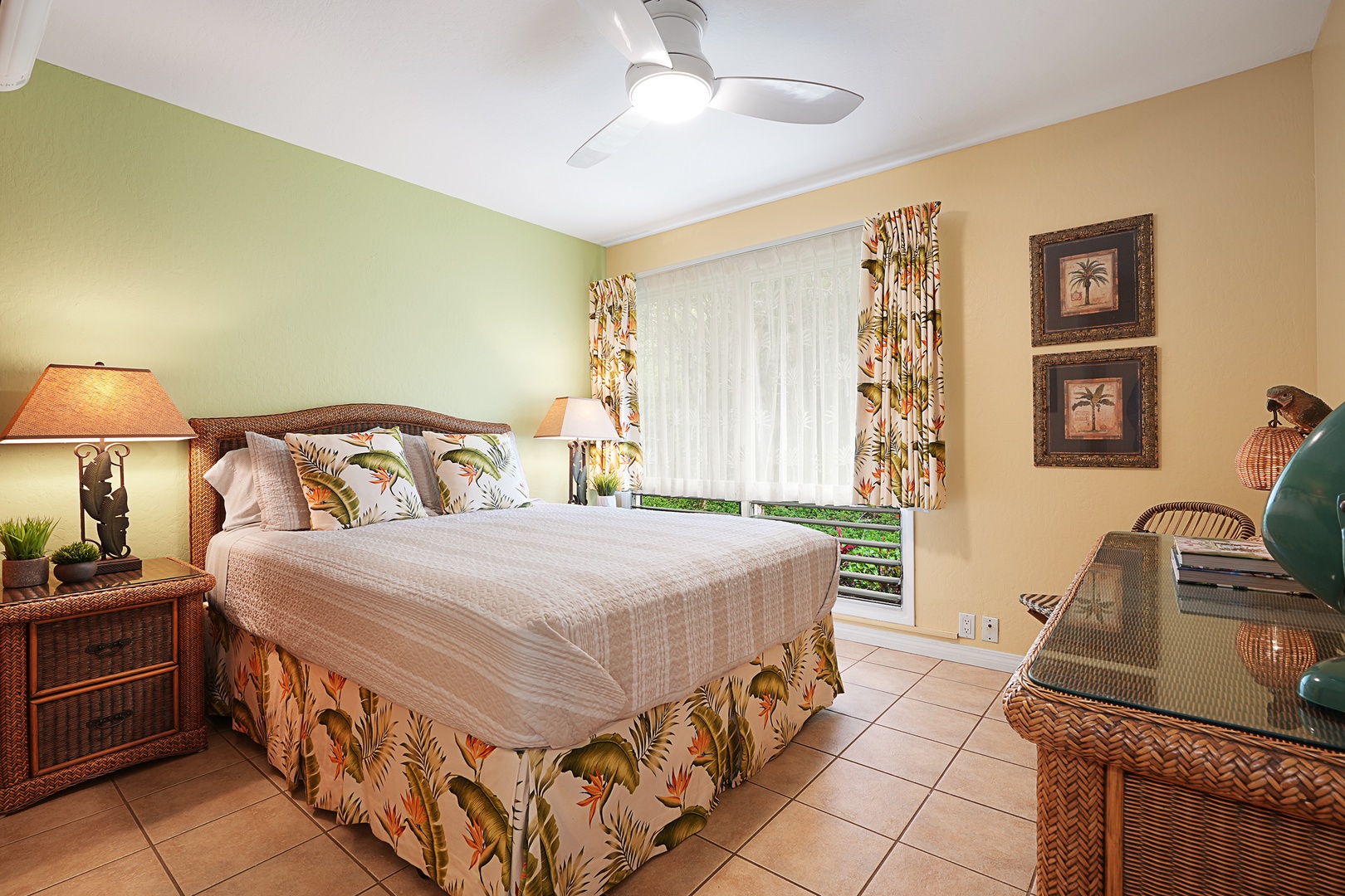 Koloa Vacation Rentals, Kauai Birdsong at Poipu Crater - The guest bedroom has a queen bed, ceiling fan and split AC.