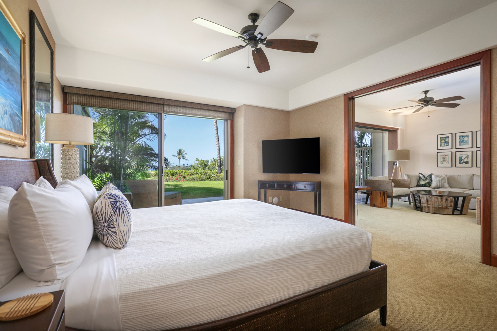 Kailua Kona Vacation Rentals, 3BD Ke Alaula (210B) Villa at Hualalai Resort - View from primary bedroom suite toward deck and bonus room.