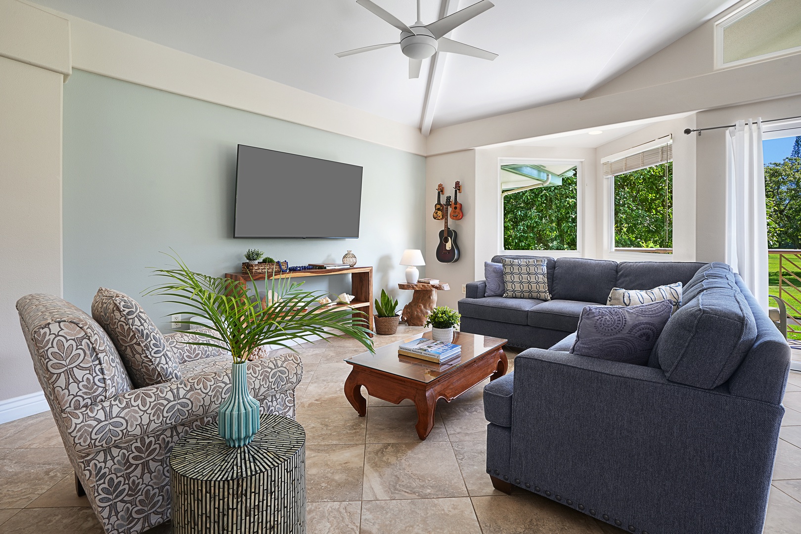 Princeville Vacation Rentals, Ku'u Lei Villa - Sink into plush seating in the cozy living room, the ideal place to unwind after a day of island adventures.