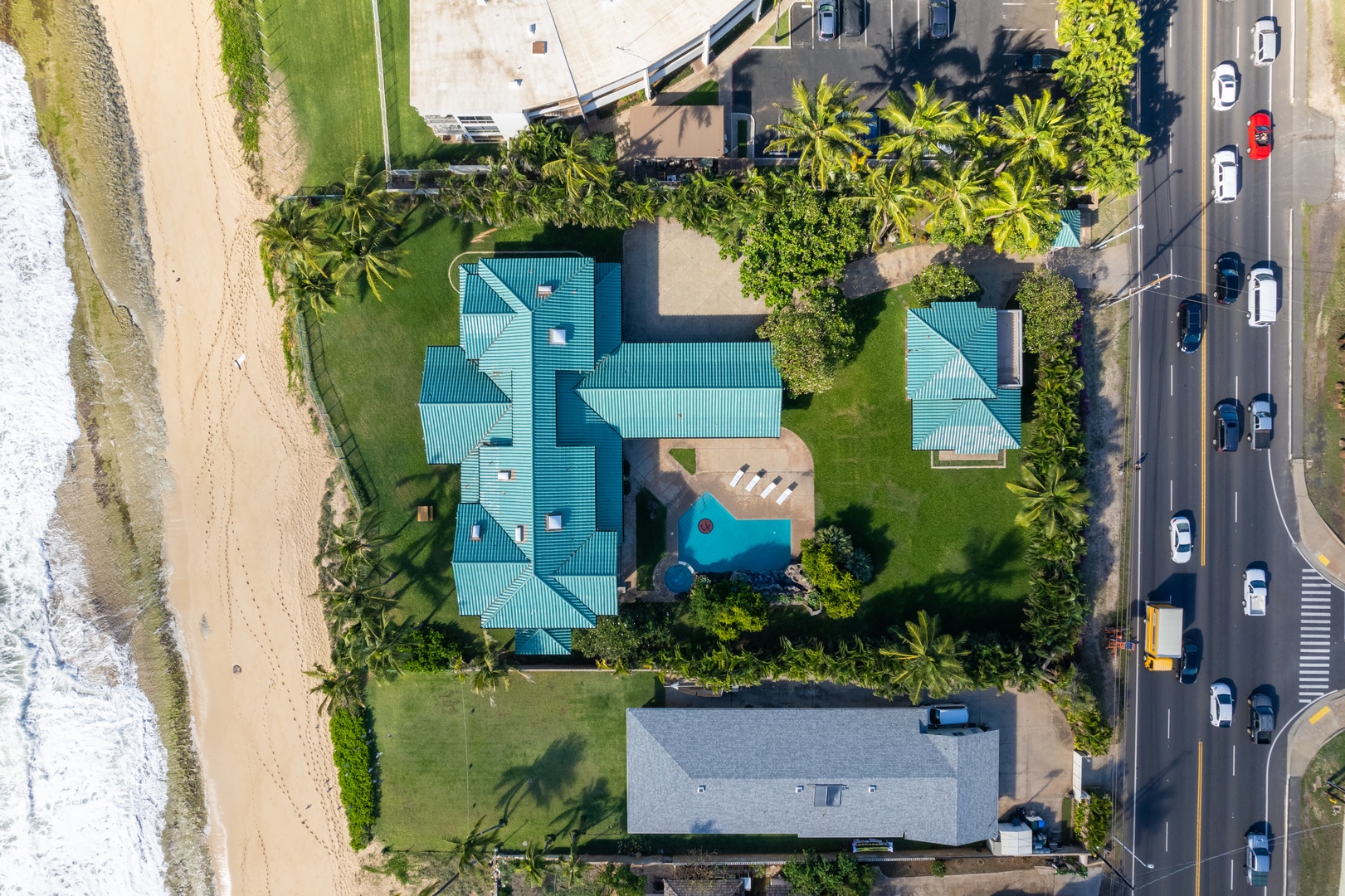 Waianae Vacation Rentals, Konishiki Beachhouse - Aerial shot of the house.