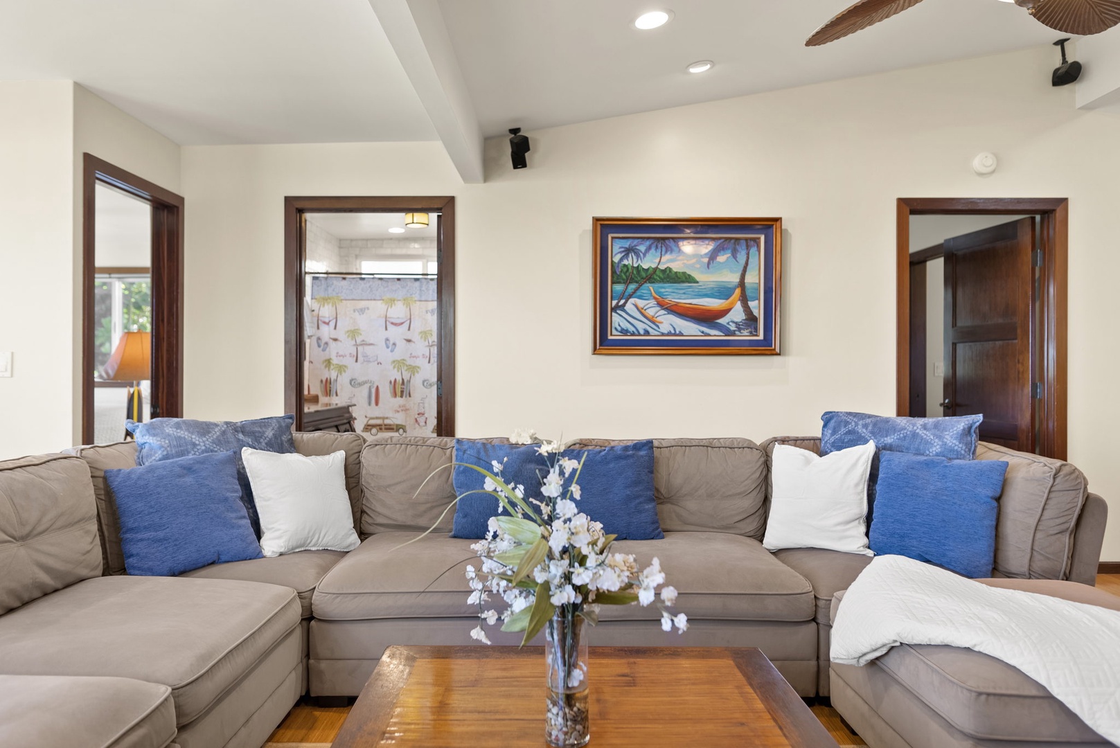 Waialua Vacation Rentals, Hale Oka Nunu - Comfortable and oversized sectional couch for the whole group to enjoy