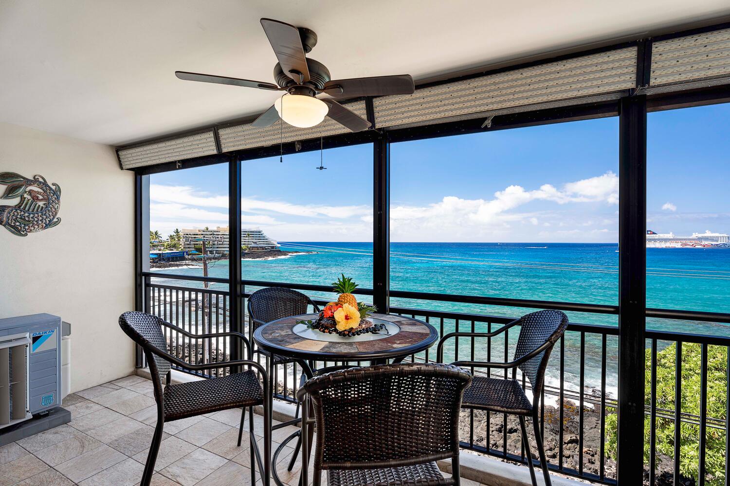 Kailua Kona Vacation Rentals, Kona Alii 403 - Enjoy your morning coffee on the lanai.