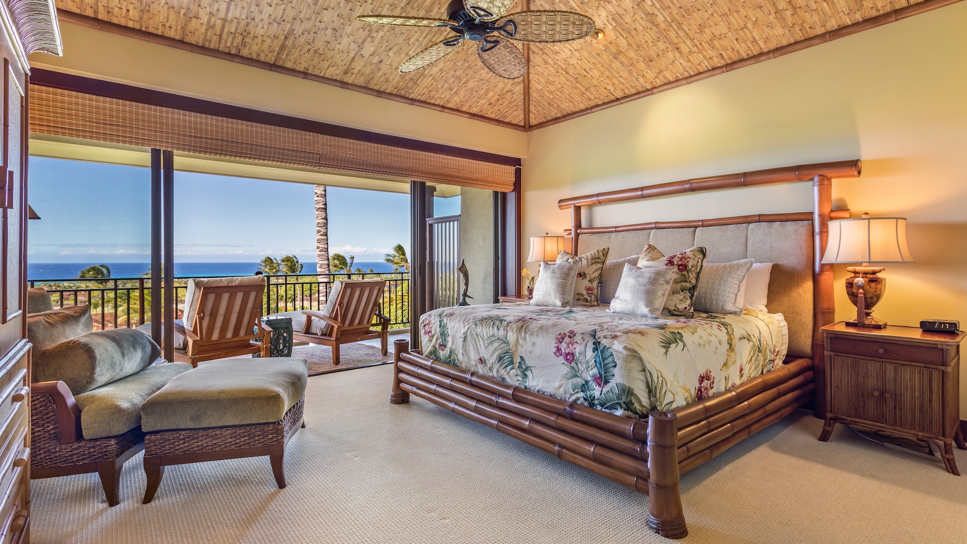 Kailua Kona Vacation Rentals, 2BD Hainoa Villa (2907B) at Hualalai Resort - Primary Bedroom Suite with King Bed, Private Lanai, Flatscreen TV & Ensuite Bath