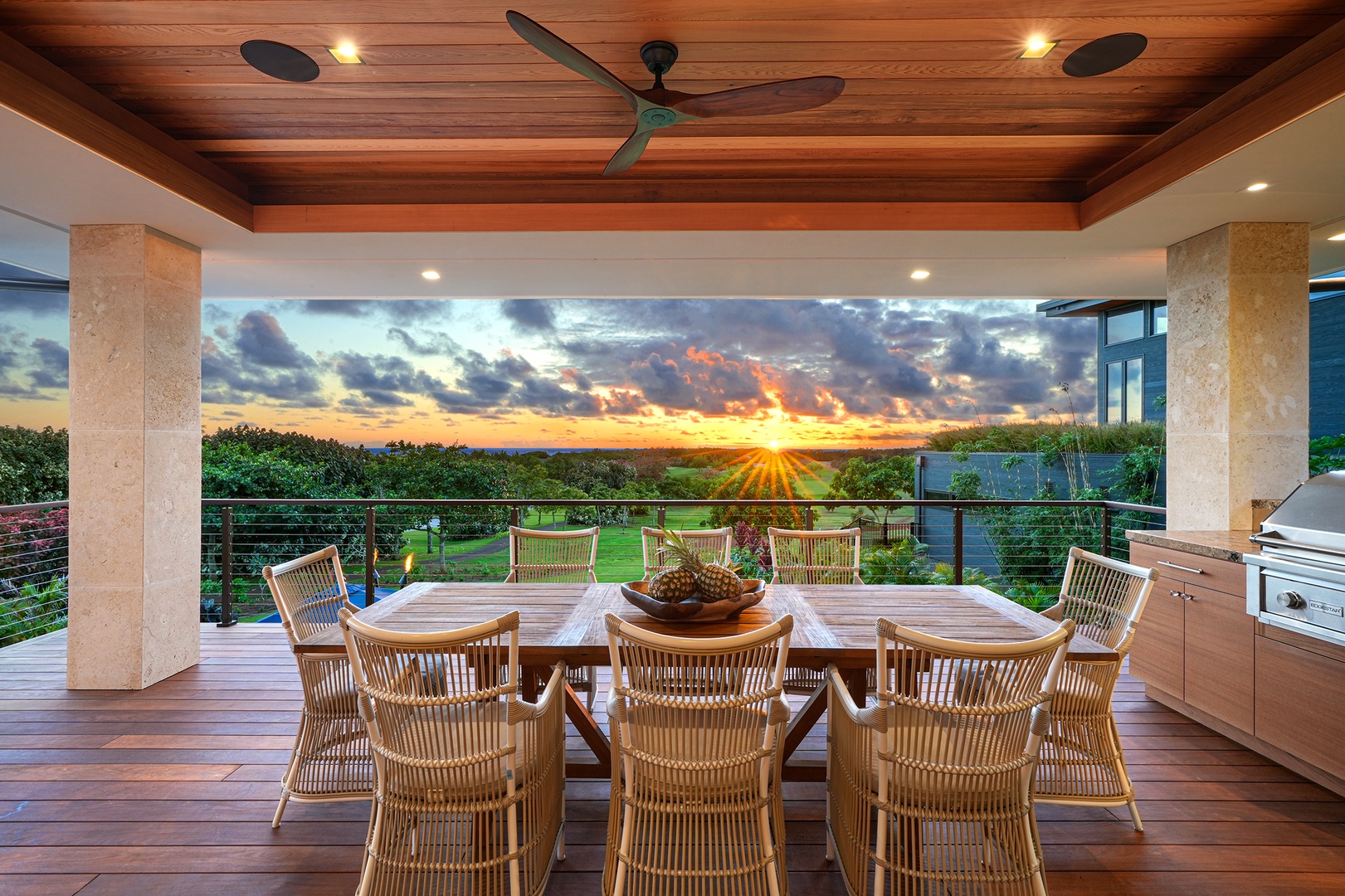 Koloa Vacation Rentals, Hale Kai‘opua at Kukui'ula - Savor breathtaking sunset dinners on the outdoor dining lanai with comfortable seating good for eight.