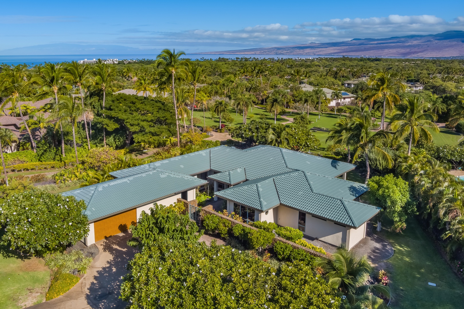 Kamuela Vacation Rentals, Champion Ridge Elegance - Bird's eye view of the estate, ocean and mountains in the background