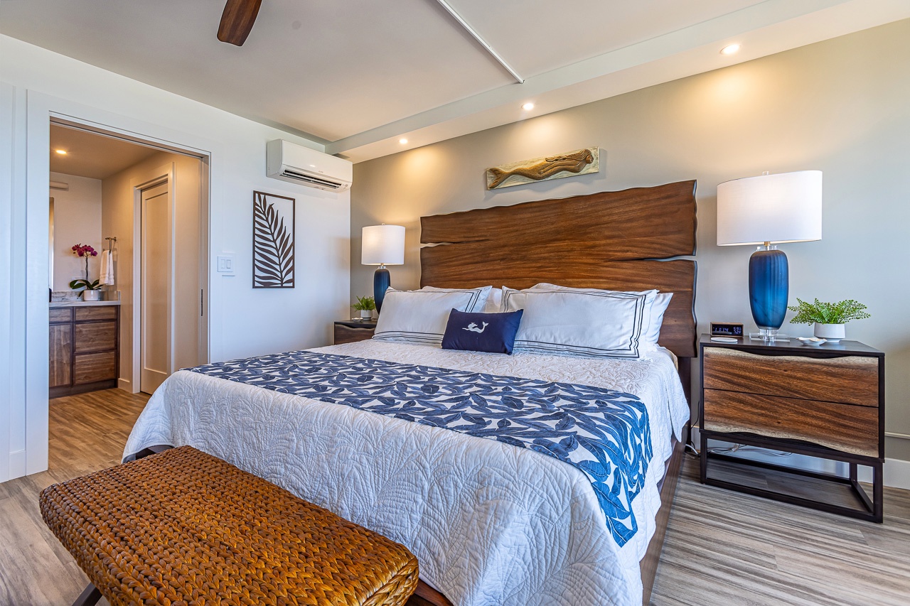 Kihei Vacation Rentals, Kamaole Beach Royal 610 - The primary bath sits just off the bed, close enough to reach half-asleep.