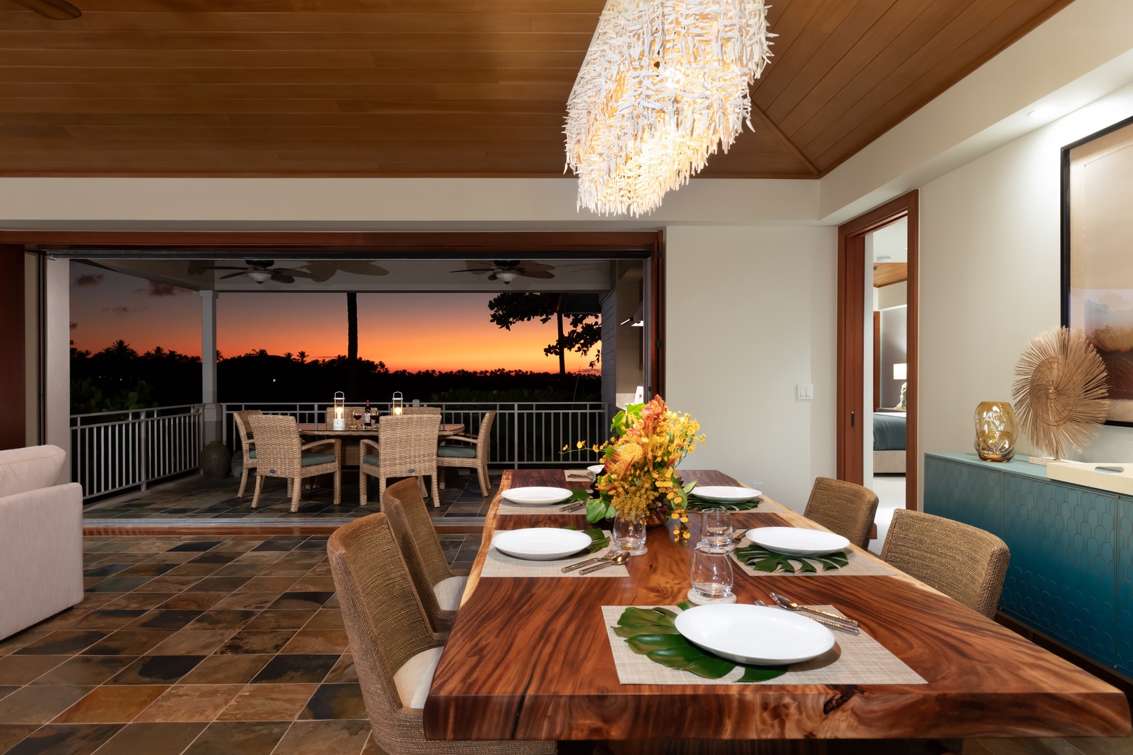 Kailua Kona Vacation Rentals, 3BD Waiulu Villa 111D at Hualalai Resort - Elegant dining area designed for meals with a view.