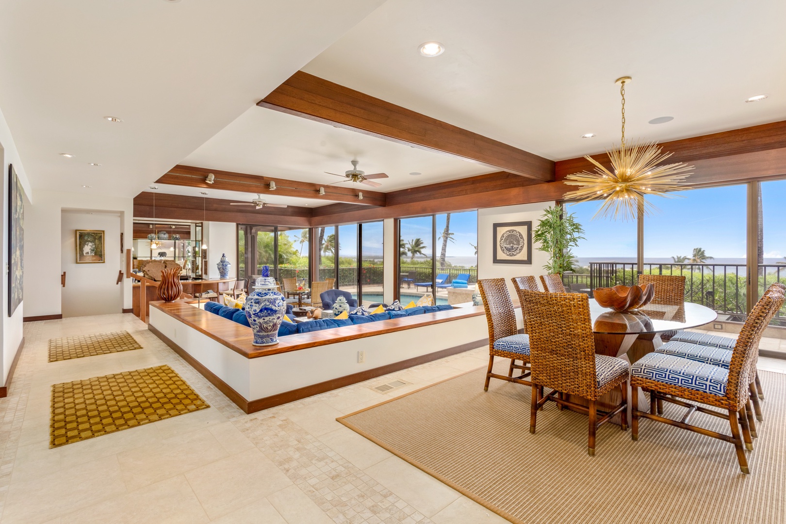Kamuela Vacation Rentals, OFB 3BD Villas (39) at Mauna Kea Resort - Wide view of great room with formal dining table for eight.